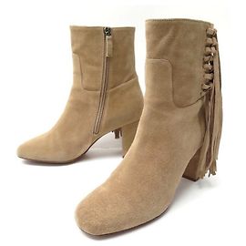 CHAUSSURES LONGCHAMP BOTTINES A FRANGES 38 EN DAIM BEIGE FRINGES DEER BOOTS Beige