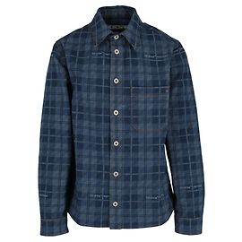 Off White Camicia di jeans con logo scozzese Blu