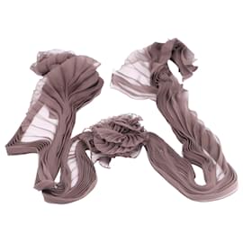 Valentino-Écharpe plissée Valentino avec rosace en soie marron-Marron