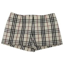 Burberry-Mini shorts con stampa firmata Burberry in cotone scozzese-Bianco,Crudo