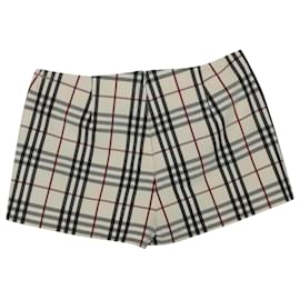 Burberry-Mini shorts con stampa firmata Burberry in cotone scozzese-Bianco,Crudo