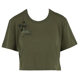 Off White T-shirt corta con timbro a mano Verde