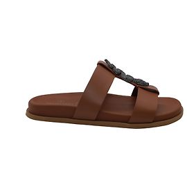 Valentino Garavani Snake Embellished Sandals in Brown Calf Leather Brown