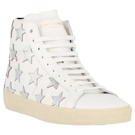 Saint Laurent-Mens Leather Metallic Stars Sneakers-Black