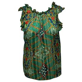 Ba&Sh Floral Print Mock Neck Blouse in Green Polyester Other