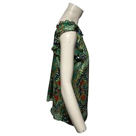 Ba&Sh-Ba&Sh Floral Print Mock Neck Blouse in Green Polyester-Other