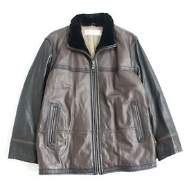[Used]   Good Condition ■ Genuine BALMAIN Balmain batting Rex fur color Lamb leather Single closure Coverall jacket LL Men's Black Dark brown