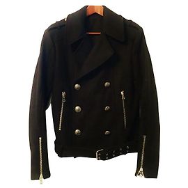 [Used]  BALMAIN Balmain Riders P Coat Pea Coat Black Black Wool Cotton Black