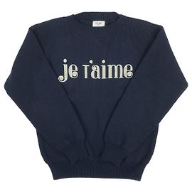 Céline [Gebraucht] Celine CELINE Flock Pullover U-Boot-Ausschnitt Strick Sweat Tops Strick Baumwolle Nylon Polyurethan Marineblau Herren Marineblau