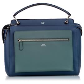 Fendi-Fendi Blue DotCom Leather Satchel-Blue,Navy blue