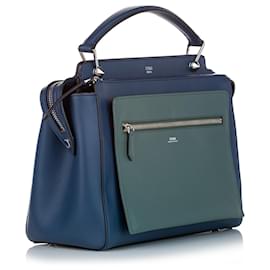 Fendi-Fendi Blue DotCom Leather Satchel-Blue,Navy blue