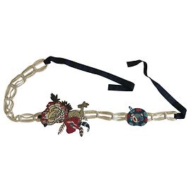 Kenzo Seidengürtel Creme mit Glasperlen Roh
