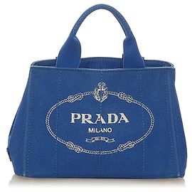 Borsa in tela con logo Canapa Prada blu Blu