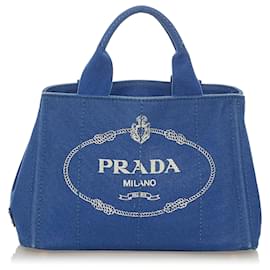 Prada-Prada Blue Canapa Logo Leinwand Handtasche-Blau