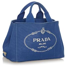 Prada-Prada Canapa Blue Logo Canvas Handbag-Azul