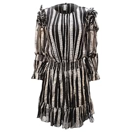 Michael Kors-Michael Kors Ruffled Metallic Jacquard Mini Dress in Black Viscose-Black
