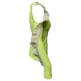 Autre Marque-David Koma Cut Out Ruffled Longsleeves Knit Top in Green Rayon-Green