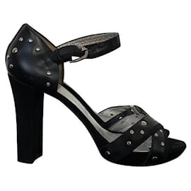 Max & Co-MAX & CO leather studded sandals-Black