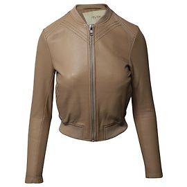 Maje Baby Bomber Jacket in Dusty Rose Lambskin Leather Brown Pink