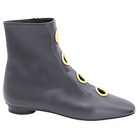 Stivale Valentino Con Occhielli Decorati In Pelle Nera Nero