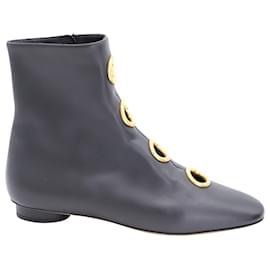 Valentino-Valentino Eyelet Embellished Boots in Black Leather-Black