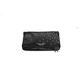 Zadig & Voltaire Clutch Rock Heart con Borchie in Pelle di vitello Nera Nero