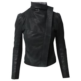 Maje Asymmetric Jacket in Black Lambskin Leather Black