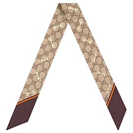 Gucci-GG print silk neck bow with Horsebit pattern Brown-Brown