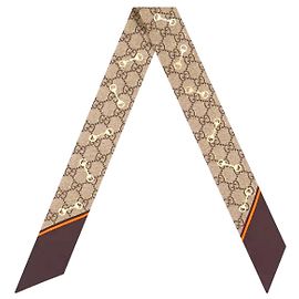 Gucci Laço de seda com estampa GG e padrão Horsebit Marrom Marrom