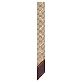Gucci-Halsschleife aus Seide mit GG-Print und Horsebit-Muster Braun-Braun