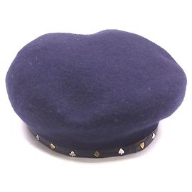 Scotch and Soda [Used]  Scotch & Soda hat Beret with Trump mark Navy Black Gold Silver Wool 90% Polyester 10% Black Navy blue Silver hardware Gold hardware