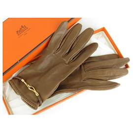 Hermès-[Used] Hermes Jumbo Hook Motif Gloves Gloves Leather Brown Made in France With outer box-Brown