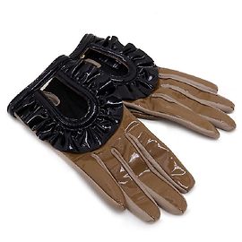 [Used] Prada Women's gloves Patent leather Size 7 Brown x Black Bicolor Brown Black