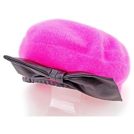 [Usato] Cappello Beret Pink x Black Ribbon Knit Mark di Marc Jacobs Nero Rosa