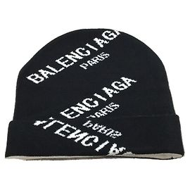 BALENCIAGA Logo Strickmütze / Strickmütze / Baumwolle / SCHWARZ / Gesamtmuster Schwarz