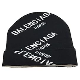Balenciaga-gorro tricotado com logotipo BALENCIAGA / gorro tricotado / em algodão / BLK / padrão total-Preto