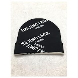 Balenciaga-gorro tricotado com logotipo BALENCIAGA / gorro tricotado / em algodão / BLK / padrão total-Preto