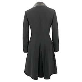 Fendi-Fendi coat in black cotton with leather embroidered collar-Black