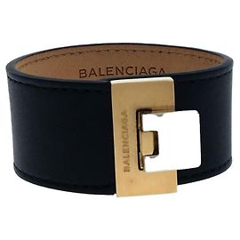 Pulseira BALENCIAGA Rudis / 332916 1000 / pulseira / em couro / BLK / preta / pulseira / logotipo / com caixa Preto