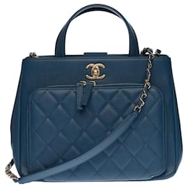 Chanel-Excelente bolsa de compras Chanel Classic Business Affinity em couro caviar azul petróleo, garniture en métal doré-Azul