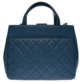 Chanel-Excelente bolsa de compras Chanel Classic Business Affinity em couro caviar azul petróleo, garniture en métal doré-Azul