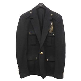 [Used]  BALMAIN　 Gold Button Sweat Safari Rib Leather Tailored Jacket Black Size: 52 [280721] (Balmaın) Black