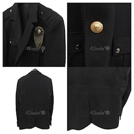 Balmain-[Used]  BALMAIN　 Gold Button Sweat Safari Rib Leather Tailored Jacket Black Size: 52 [280721] (Balmaın)-Black