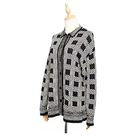 Fendi-[Used] Fendi Zucca Navy Ivory Rayon Viscose Cardigan Men's-Navy blue
