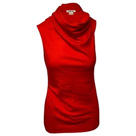 Helmut Lang Sonar Ärmelloses drapiertes Top aus roter Wolle Rot