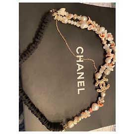 Tiara Chanel de pérolas preta colar Preto