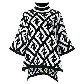 Fendi oversize suéter poncho FF logo negro blanco Blanco