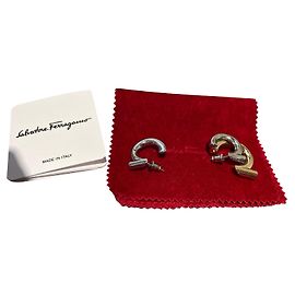SALVATORE FERRAGAMO ORECCHINI DIVERSI “GANCIO” BICOLOR Argento D'oro
