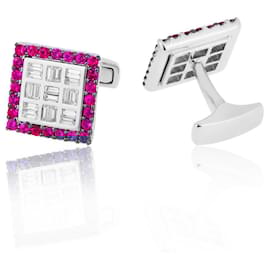 Autre Marque-Gold cufflinks with rubies and diamonds-Other