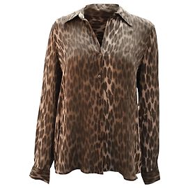 Blusa manga longa com estampa de leopardo L'agence em seda multicolorida Multicor